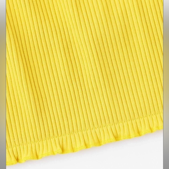 ROMWE Women’s Frill Hem Ribbed Bandeau Strapless Crop Top Shirt - yellow, size L - Picture 4 of 7